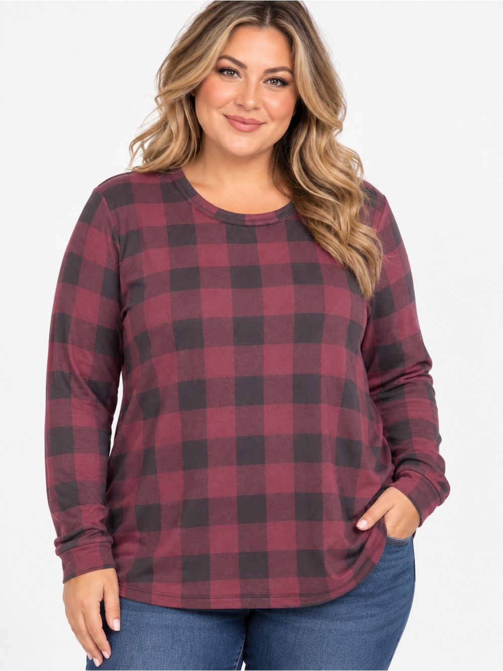 In Every Story Burgundy & Black Buffalo Plaid Long Sleeve Top Plus Size